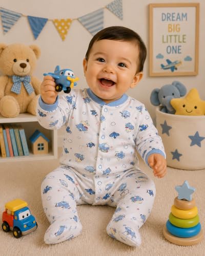 Image of EIO 100% Cotton Rompers Sleepsuits Jumpsuit Night Suits for Infants Newborn Baby Boys & Girls
