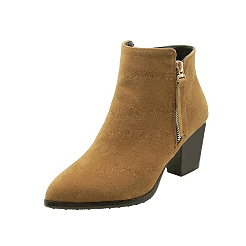 Shinelly Women Faux Suede Ankle Booties Block Boots Chunky High Heel