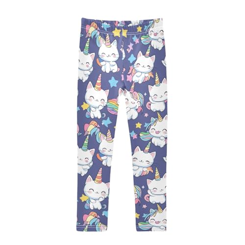 Cute Cats Unicorn Horns Girls' Leggings Toddler Doodles Rainbow Kids Yoga Pants Dance Active Tights 4T