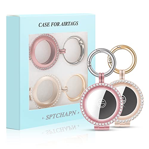 Image of Air Tag Holder for Apple Airtags with Keychain Air Tag Accessories for Luggage Backpack Car Chain Kids Pet Cat Dog Collar (Champagne+Rose Pink)