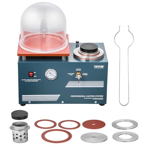 VEVOR Vacuum Investing Casting Machine, 290W Power, with 3 CFM Pump and Bell Jar, Convenient Oil Injection Port, Precision Pressure Gauge, 11 x 11 in Workbench, Casting Machine for Jewelry and Metal