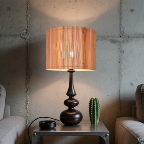 Image of Bamboo Lamp Shade with Colorful Lines, Modern Bohemian Translucent Barrel Style, Decorative Art Shade for Table Floor Lamp, Easy Assembly, 11.8x9 Inch