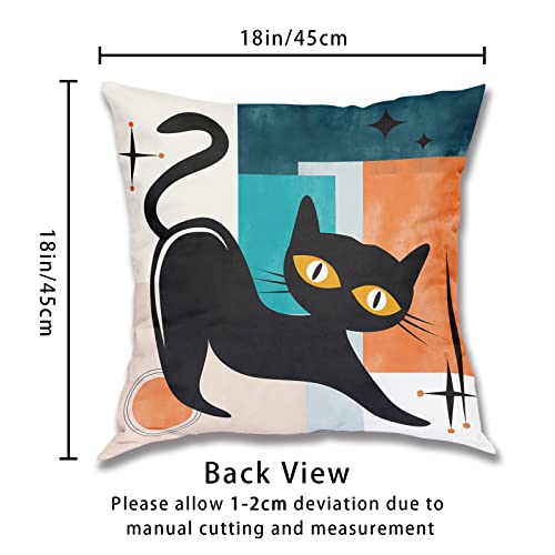 Dzglobal Black Cat Mid Century Pillow Covers Midcentury Modern Throw Pillow Covers 18X18 Retro Decor Halloween Pillowcase Set Of 4 For Couch Home Sofa Bedroom #TOP1