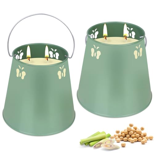Velas citronela exteriores grandes, 2 vela grandes 19 oz y 2 mechas para exteriores con asas, velas jardín duraderas, velas cera de soja y velas camping para terraza, barbacoas