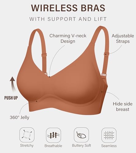 Image of DEANGELMON Seamless Bras for Women No Underwire Comfortable Push Up Bra V Neck Wireless Bralette Full Coverage Wire Free