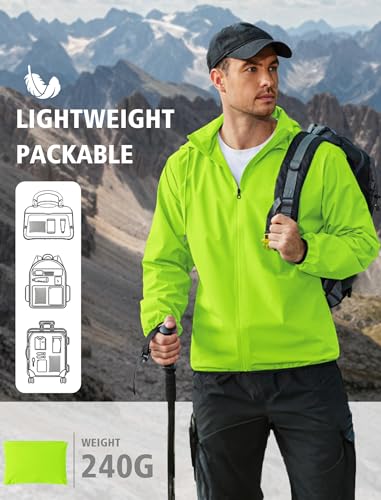COOFANDY Packable Rain Jacket Neon