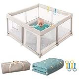 Baby Playyard with Mat 2.2lb Thicker Cotton Play Mat, Easy to Install, Sturdy Playpen with 0.2IN Protection Cover, Storage Bag,4 Pull Rings