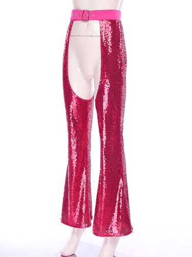 Women's 70s Western Cowgirl Bell Bottoms Chaps Y2k Flared Pants Disco Outfit Party Clubwear4