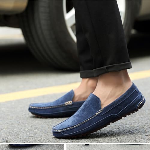 Men's Handmade Suede Wide Plain Toe Driving Penny Loafers Slip on Flat Casual Dress Boat Shoes Classic British Soft Sole Business Moccasins Formal Shoes4