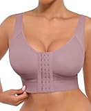 FeelinGirl Compression Bra Post Surgery Mastectomy Bra Front Closure Surgical Bra Breast Augmentation Post Op Purple