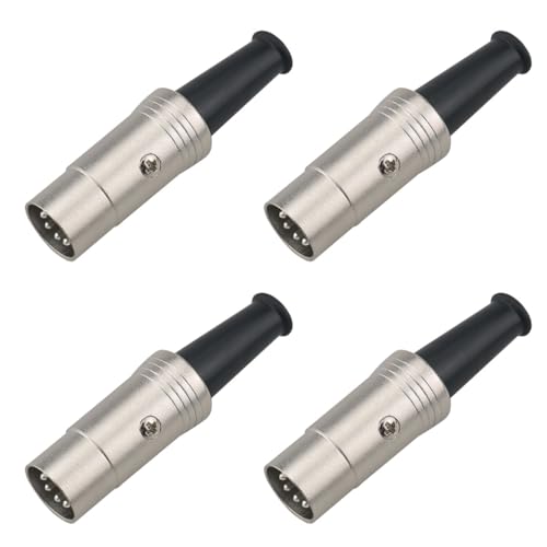 Ruiwaer 4PCS Silver Metal Body 5 Pin DIN Male Plug MIDI Cable Connector Soldering for Digital Audio...