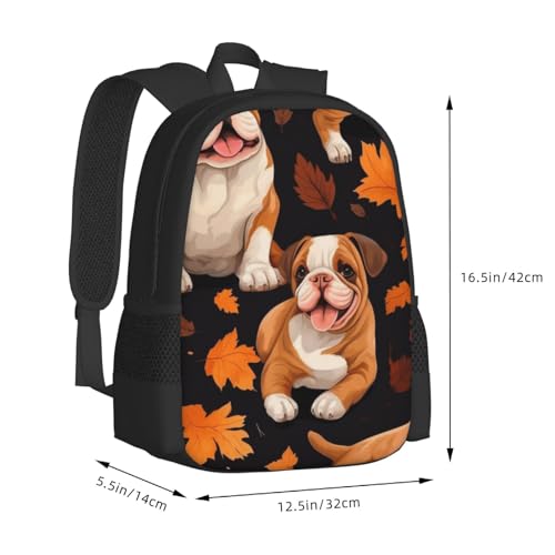 Commuter Unisex Bulldog Autumn Leaves Backpack Spacious Compartments for Work Essentials Casual Outings & Trips 17 Inch3