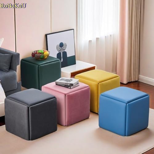 RoBeKaU スツール 省スペースベンチ 低反発メモリーフォーム スタッキングチェア コンパクトフットスツー ステップ 玄関シェルフ キャスター付き 多機能 5in1ダイニング リビング スモール ソファ (ダークグレー,35*35*35cm) [3]