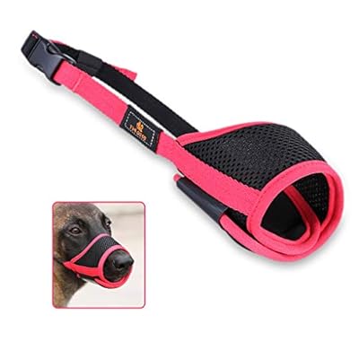 Andiker Dog Mouth Cover Mesh Dog Muzzle with Adjustable Loop and Soft Pad Dog Training Muzzle Prevent for Barking, Biting and Chewing Dog Mouth Guard (red-black, S)