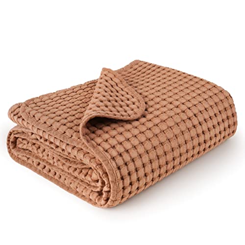 Image of Konssy Waffle Baby Blankets, Nursery Blankets for Boys Girls, Swaddle Blankets Neutral Soft Lightweight Toddler and Kids Throw Blankets(Brown)