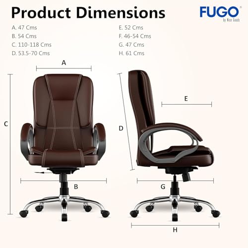 Image of FUGO FG13B Ergonomic Office Chair with Adjustable Height Cushioned Back Seat Tilting Mechanism HeavyDuty Metal Base Dual Nylon Casters Ideal for Work Gaming Study 3Year Warranty (Brown)