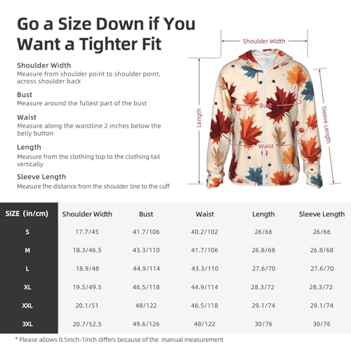 UPF 50+ Sun Protection Hoodie Long Sleeve Fall Maple Leaf Sun Shirt Rash Guard Fishing Shirts for Men2