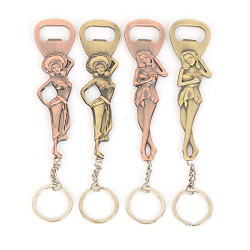 LIShuai Novelty Accessory Creative Beauty Sexy Girl Beer Bottle Opener Metal Keychains Keyring Pendant Gifts (Copper,One Size)
