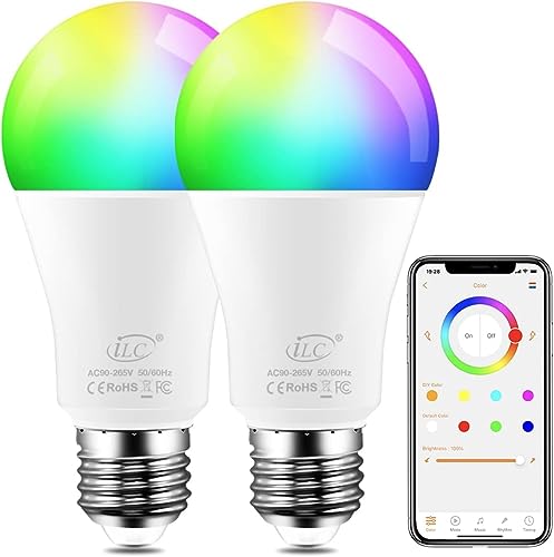 iLC Colour Changing LED Light Bulb E27 8W RGBW Controlled by APP, Sync to Music, Dimmable Multi-Color 60 Watt Equivalent (2 Pack)