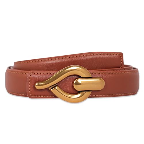 Image of Women's Fashion Classic Metal Buckle Leather Belt with Jeans Dress