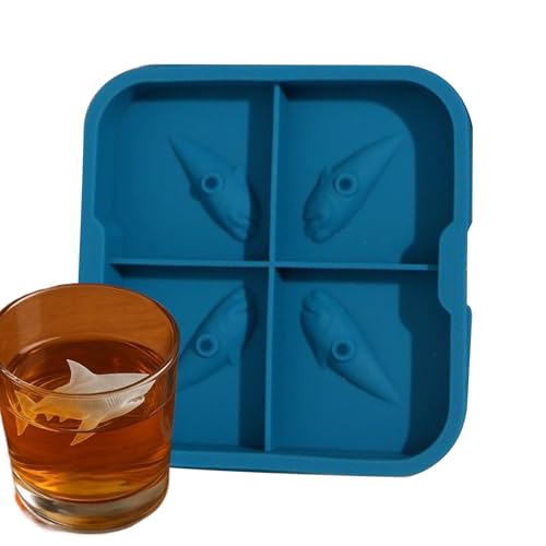 Molde de tiburón – Divertido molde de hielo 3D | Lindo molde de silicona fácil de disolver para bebidas de agua en el congelador | Divertida máquina de cubitos de hielo con animales marinos para niños