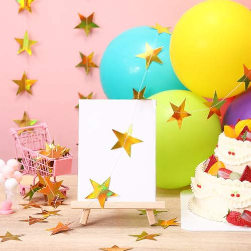 Image of Patelai Glitter Star Garland Banner 2026 Graduation Decor 130 Feet Star Hanging Banner Twinkle Backdrop for Party Birthday Classroom Wedding Supplies(Iridescent Gold)