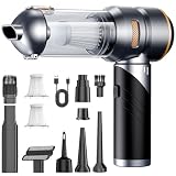 Aspiradora de Mano Sin Cable, Aspirador Coche 26000Pa con Motor Brushless 100000 RPM, Mini Aspirador 4 en 1 & Soplador de Aire, Batería 6000mAh Type-C para Coche, PC, Teclado, Sofá