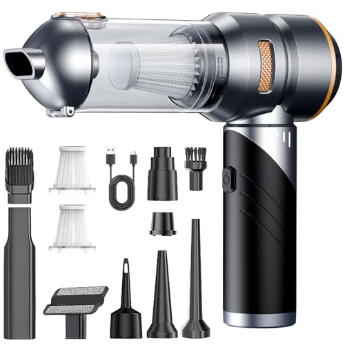 Aspiradora de Mano Sin Cable, Aspirador Coche 26000Pa con Motor Brushless 100000 RPM, Mini Aspirador 4 en 1 & Soplador de Aire, Batería 6000mAh Type-C para Coche, PC, Teclado, Sofá
