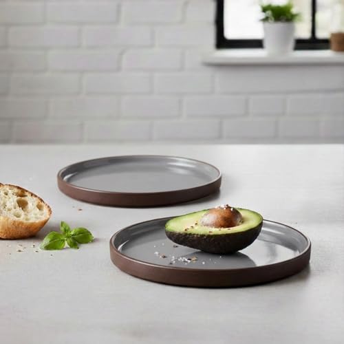 Image of BLACKCARROT Ceramic Dinner Plates Set, 6 Pieces, Dune Series | Glossy Finish | Premium Stoneware | Set of 6 Plates for Dinner (Brown Sand)
