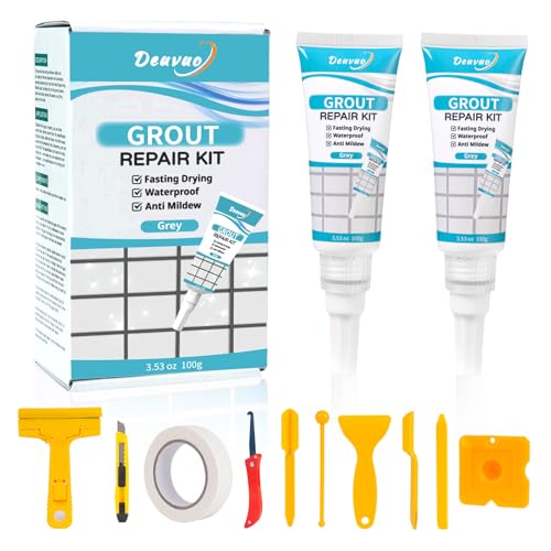 Deuvuo Gray Grout Repair Kit,12 Pcs Gray Caulk Grout Filler