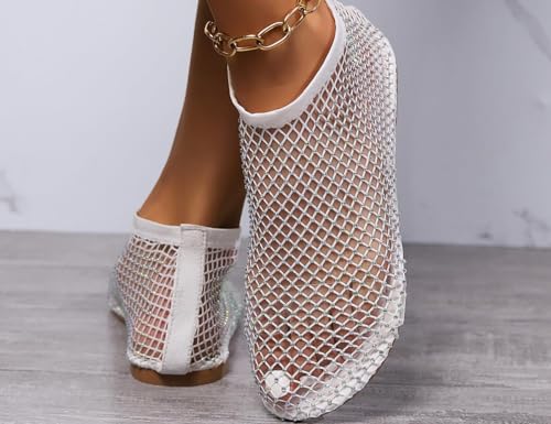Image of Ultra Comfortable Shiny Gem Mesh Flats, Ballet Flats for Women Sandals Women Dressy Summer Flat Shoes Slip On Sandals