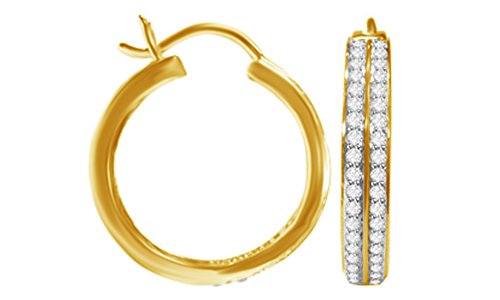Round Cut Cubic Zirconia Hoop Earrings in14K Yellow Gold Over Sterling Silver (3/4 Cttw)