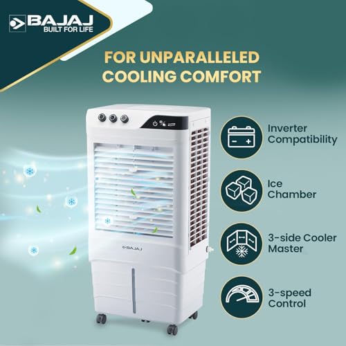 Image of Bajaj DMH 90 Neo 90L Desert Air Cooler for Home|For Larger Room|Anti-Bacterial Honeycomb Cooling Pad|High-Speed|Ice Chamber|90Ft Air Throw|3-Speed Control|3 Year Comprehensive Product Warranty|White