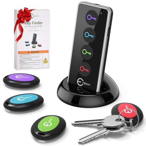 Esky Schlüsselfinder, Schlüssel Finder Pfeifen mit RF Wireless Key Finder mit LED-Taschenlampe Item Tracker Schlüsselanhänger Piepser für Schlüssel Brieftasche Handy Gepäck 4 Empfängern