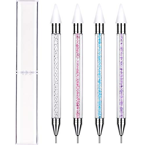 Tatuo 2 Pieces Rhinestone Picker Dotting Pen, Dual-ended Rhinestone Gems Crystals Studs Picker Wax Pencil Pen Crystal Beads Handle Manicure Nail Art DIY Decoration Tool (2 Pieces, Pink White)