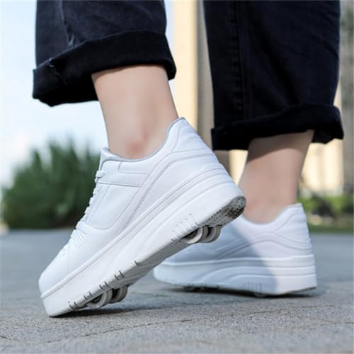 Kids Roller Skate Shoes Roller Sport Sneakers Shoes for Boys Girls with 4-Wheels Unisex Child Retractable Sneakers Shoes for Birthday Children Show Gift, 808 White3