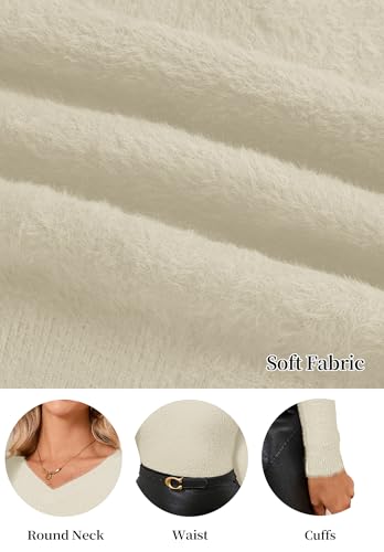Image of Women's Pullover Sweater Furry Cropped Long Sleeve V-Neck Loose Warm Knit Outwear Casual Sweater Tops