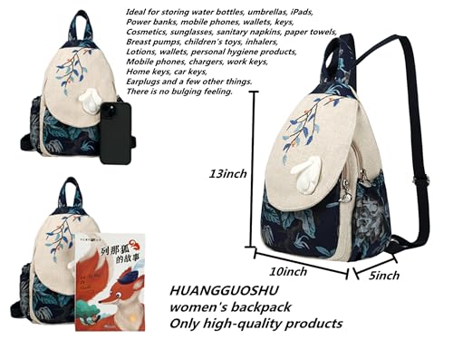Image of Small Canvas Backpack, Retro Boho Washed Hippie for Women Daily Commute (Rabbit Decorations)