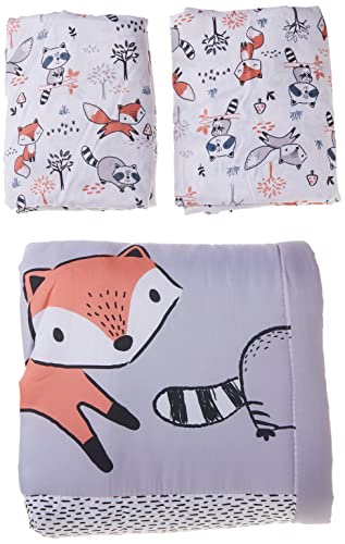 Little Love By Nojo Lil Fox, Grey, Orange, White 3Piece Nursery Mini Crib Bedding Set With Comforter, 2 Fitted Mini Crib Sheets, Orange, Grey, White, Charcoal #TOP1