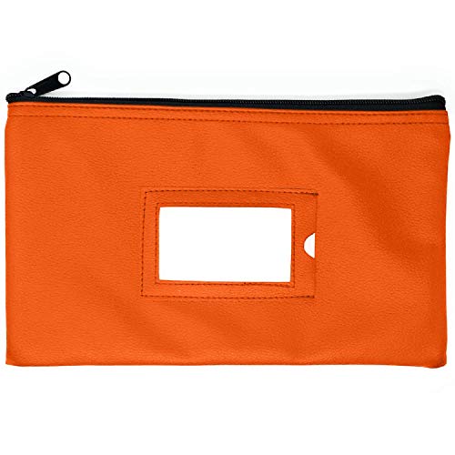 Money Bank Deposit Bag with Zipper | 11x6 inch | Orange | Durable Leatherette Money Cash Coin Check Wallet Pouch for Men & Women with Framed ID Window and Blank Card | by GIDABRAND (1)