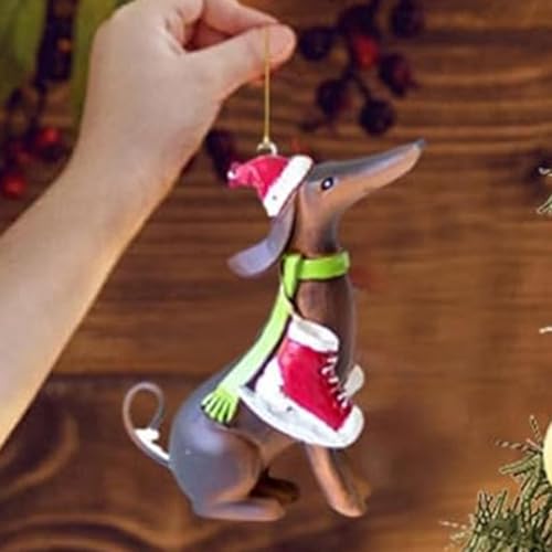 7 Stück Lustiger Dackel Weihnachtsbaumschmuck - 2D Acryl Deko Christbaumschmuck für Weihnachten