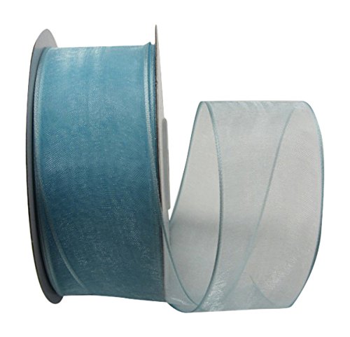 Ribbon Bazaar Sheer Organza Wired Ribbon - 100% Polyester Wire Edged Ribbon For Floral Decor, Table Arrangements, Apparel Embellishment & More - 1-1/2 Inch Light Blue 25 Yards #TOP7