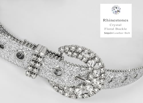 Women Rhinestone-Leather-Belts Western-Cowboy-Cowgirl Belt Bling-Diamond Waist Belt for Jeans Pants3