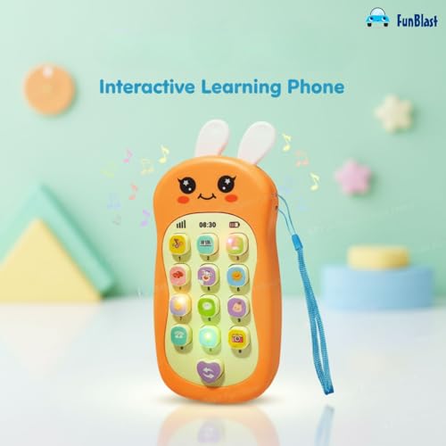 Image of FunBlast Cartoon Musical Mobile Phone for Kids, Mobile with Light & Sound Toys for Babies | Educational Toys for Kids 3+ Years /Boys /Girls-1 Unit (Bunny-Orange)
