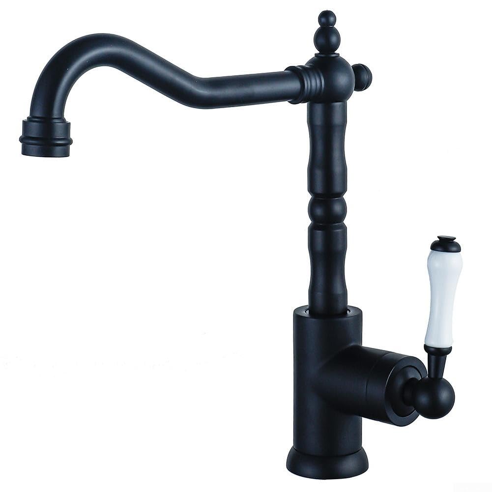 Rubinetto da Cucina in Ottone Dorato Lucido con Beccuccio Girevole A 360°, Maniglia Singola, Rubinetto da Lavello Stile Fattoria, Costruzione in Acciaio Inossidabile, Fac,Negro