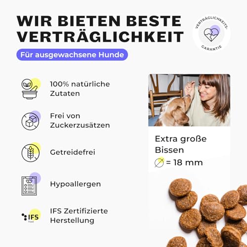 HEY HOLY Premium Trockenfutter für Schäferhunde 100% getreidefrei | 7kg Hundefutter für ausgewachsene Schäferhunde mit Ente | Hochverträglich aus natürlichen Zutaten