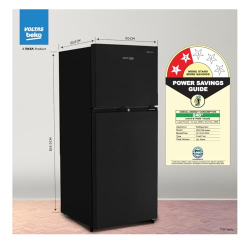 Image of Voltas Beko, A Tata Product 283 L, 2-Star Double Door Frost Free ProSmart Inverter Refrigerator with NeoFrost Dual Cooling Technology (RFF334C / 2WPV100RXBD, Wooden Black)