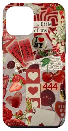 Red Vintage Print Art Collage Scrapbook Cherry Y2K Ecléctico Carcasa para iPhone 12 mini
