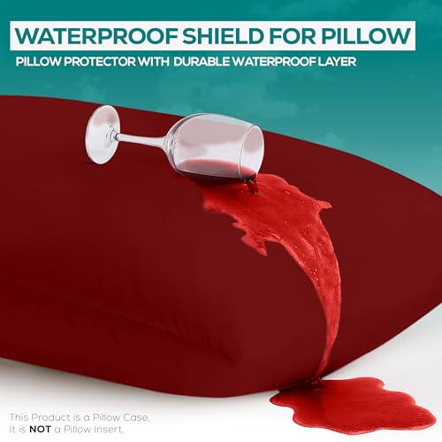 Image of Utopia Bedding Premium 100% Waterproof Pillow Protectors with Zipper King Size (Set of 2), Bed Bug and Dust Mite Proof Zippered Pillow Covers, Pillow Encasement Cases, Red