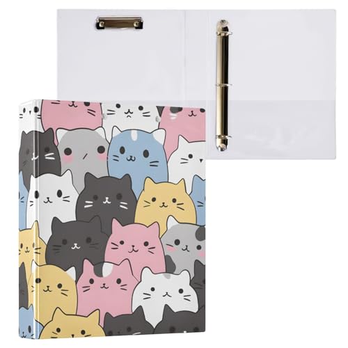 Image of Cats Cute Animal 3 Ring Binder with 2 Interior Pockets 1.5 inch Binders 3 Ring Heavy Duty Fit 8.5 inch x 11 inch Letter Size for Office School, 2 Pack